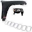3-Piece Kit Passenger Side Halogen Headlight, Includes (1) Fender, (1) Grille Assembly, and (1) Headlight