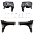 5-Piece Kit Driver and Passenger Side Halogen Headlight, Includes (2) Fender, (1) Grille Assembly, and (2) Headlight