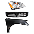 3-Piece Kit Passenger Side Halogen Headlight, Without Sport Package, Includes (1) Fender, (1) Grille Assembly, and (1) Headlight