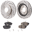 2-Wheel Set Rear Brake Disc and Pad Kit, Cross-drilled and Slotted 300 mm Ceramic Pro-Line Series, Includes (1) Brake Pad Set and (2) Brake Disc