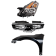 3-Piece Kit Driver Side Halogen Headlight, Sedan, Includes (1) Fender, (1) Grille Assembly, and (1) Headlight