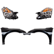 4-Piece Kit Driver and Passenger Side Halogen Headlight, With bulb(s), Sedan, OE Replacement, Includes (2) Fender and (2) Headlight
