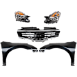 5-Piece Kit Driver and Passenger Side Halogen Headlight, Sedan, Includes (2) Fender, (1) Grille Assembly, and (2) Headlight