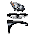 3-Piece Kit Passenger Side Halogen Headlight, Sedan, Includes (1) Fender, (1) Grille Assembly, and (1) Headlight
