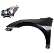 2-Piece Kit Driver Side Halogen Headlight, With bulb(s), Sedan, OE Replacement, Includes (1) Fender and (1) Headlight
