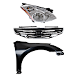3-Piece Kit Passenger Side HID/Xenon Headlight, Sedan, Includes (1) Fender, (1) Grille Assembly, and (1) Headlight