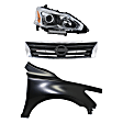 3-Piece Kit Passenger Side Halogen Headlight, Sedan, Includes (1) Fender, (1) Grille Assembly, and (1) Headlight