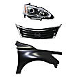 2013 Nissan Altima - 3-Piece Kit Passenger Side Halogen Headlight, With bulb(s), OE Replacement, Sedan, CAPA Certified  Includes (1) Fender, (1) Grille Assembly, and (1) Headlight