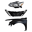 3-Piece Kit Driver Side Halogen Headlight, For Models Without Daytime Running Light, Includes (1) Fender, (1) Grille Assembly, and (1) Headlight