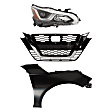 3-Piece Kit Passenger Side Halogen Headlight, Includes (1) Fender, (1) Grille Assembly, and (1) Headlight