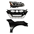 3-Piece Kit Passenger Side LED Headlight, Type 1, Includes (1) Fender, (1) Grille Assembly, and (1) Headlight