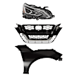3-Piece Kit Passenger Side LED Headlight, Type 2, Includes (1) Fender, (1) Grille Assembly, and (1) Headlight