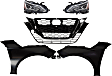 5-Piece Kit Driver and Passenger Side LED Headlight, Type 2, Includes (2) Fender, (1) Grille Assembly, and (2) Headlight