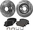 2-Wheel Set Front Brake Disc and Pad Kit, Cross-drilled and Slotted 280 mm Organic Pro-Line Series, Includes (1) Brake Pad Set and (2) Brake Disc