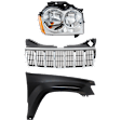 3-Piece Kit Passenger Side Halogen Headlight, With bulb(s), OE Replacement, Includes (1) Fender, (1) Grille Assembly and (1) Headlight