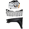 3-Piece Kit Driver Side Halogen Headlight, With bulb(s), OE Replacement, Includes (1) Fender, (1) Grille Assembly and (1) Headlight