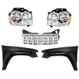 5-Piece Kit Driver and Passenger Side Halogen Headlight, With bulb(s), OE Replacement, Includes (2) Headlight, (1) Grille Assembly and (2) Fender
