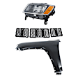 3-Piece Kit Driver Side Halogen Headlight, For Models Without Luxury Group Package, Includes (1) Fender, (1) Grille Assembly, and (1) Headlight