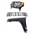 3-Piece Kit Driver Side Halogen Headlight, For Models Without Luxury Group Package, Includes (1) Fender, (1) Grille Assembly, and (1) Headlight