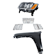 3-Piece Kit Driver Side Halogen Headlight, For Models Without Luxury Group Package, Includes (1) Fender, (1) Grille Assembly, and (1) Headlight