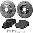 2-Wheel Set Front Brake Disc and Pad Kit, Cross-drilled and Slotted 300 mm Organic Pro-Line Series, Includes (2) Brake Disc and (1) Brake Pad Set