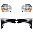 4-Piece Kit Driver and Passenger Side Halogen Headlight, With bulb(s), OE Replacement, Includes (2) Fender and (2) Headlight
