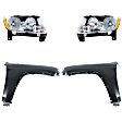 4-Piece Kit Driver and Passenger Side Halogen Headlight, With bulb(s), OE Replacement, Includes (2) Fender and (2) Headlight