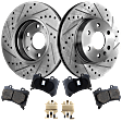 2-Wheel Set Front Brake Disc and Pad Kit, Cross-drilled and Slotted 310 mm Organic Pro-Line Series, Includes (1) Brake Pad Set and (2) Brake Disc