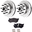 2-Wheel Set Front Brake Disc and Pad Kit, Cross-drilled and Slotted 8 Lugs 334 mm Semi-metallic RWD Pro-Line Series, Includes (2) Brake Disc and (1) Brake Pad Set