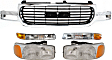 2001 GMC Yukon XL 1500 - 5-Piece Kit Grille, Chrome Shell with Painted Black Insert, Sport Utility,  Includes (1) Grille, (2) Headlight, and (2) Parking Light