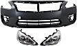 2015 Nissan Altima - 3-Piece Kit Driver and Passenger Side Halogen Headlight, With bulb(s), OE Replacement,  Includes (1) Bumper Cover and (2) Headlight