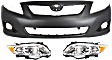 2009 Toyota Corolla - 3-Piece Kit Front Primed Bumper Cover, For Models Without Spoiler Holes, Japan Built Vehicle, CAPA Certified Includes (1) Bumper Cover and (2) Headlight