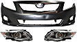 2009-2010 Toyota Corolla - 3-Piece Kit, Front Primed Bumper Cover, For Models With Spoiler Holes, North America Built Vehicle, Includes (1) Bumper Cover and (2) Headlight