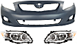 2009-2010 Toyota Corolla - 3-Piece Kit, Front Primed Bumper Cover, Includes (1) Bumper Cover and (2) Headlight