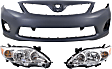 2013 Toyota Corolla - 3-Piece Kit Driver and Passenger Side Halogen Headlight, With bulb(s), North America Built Vehicle, OE Replacement,  Includes (1) Bumper Cover and (2) Headlight