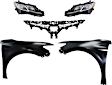 5-Piece Kit Driver and Passenger Side LED Headlight, Includes (2) Fender, (1) Grille Assembly, and (2) Headlight