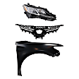 3-Piece Kit Passenger Side LED Headlight, Includes (1) Fender, (1) Grille Assembly, and (1) Headlight