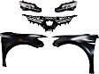5-Piece Kit Driver and Passenger Side LED Headlight, Includes (2) Fender, (1) Grille Assembly, and (2) Headlight
