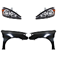 4-Piece Kit Driver and Passenger Side Halogen Headlight, With bulb(s), Sedan, OE Replacement, Includes (2) Fender and (2) Headlight