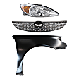3-Piece Kit Passenger Side Halogen Headlight, Sedan, Includes (1) Fender, (1) Grille Assembly, and (1) Headlight