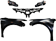 5-Piece Kit Driver and Passenger Side Halogen Headlight, Includes (2) Fender, (1) Grille Assembly, and (2) Headlight