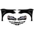 5-Piece Kit, Front, Driver and Passenger Side Fender, Includes (2) Fender, (1) Grille, and (2) Headlight