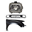 3-Piece Kit, Center Grille Chrome Shell with Painted Black Insert, 4WD, Includes (1) Fender, (1) Grille, and (1) Headlight