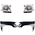 4-Piece Kit, Front, Driver and Passenger Side Fender, RWD, Without Pre-Runner Model, Includes (2) Fender and (2) Headlight