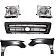 5-Piece Kit, Front, Driver and Passenger Side Fender, RWD, Without Pre-Runner Model, Includes (2) Fender, (1) Grille, and (2) Headlight