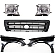 5-Piece Kit, Front, Driver and Passenger Side Fender, Includes (2) Fender, (1) Grille, and (2) Headlight