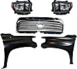 4-Piece Kit Driver and Passenger Side LED Headlight, With bulb(s), OE Replacement, Includes (2) Fender, (1) Grille Assembly and (1) Headlight