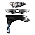 3-Piece Kit Passenger Side Halogen Headlight, Includes (1) Fender, (1) Grille Assembly, and (1) Headlight