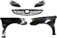 5-Piece Kit Driver and Passenger Side Halogen Headlight, Includes (2) Fender, (1) Grille Assembly, and (2) Headlight