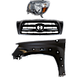 3-Piece Kit Driver Side Halogen Headlight, Type 1, Includes (1) Fender, (1) Grille Assembly, and (1) Headlight